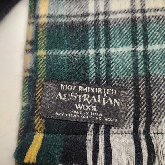 Vintage Tartan Green Plaid 100% Australian Wool Scarf Made In USA - Picture 7 of 8